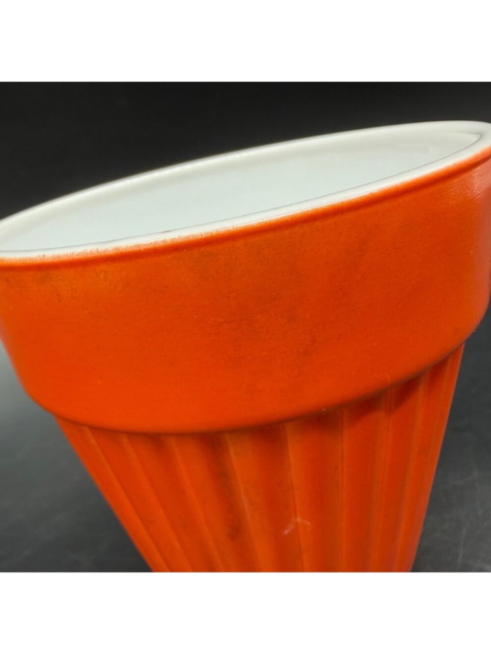 Vintage Planter Ribbed Flower Pot Milk Glass Hazel Atlas Moderntone Platonite - Picture 9 of 14